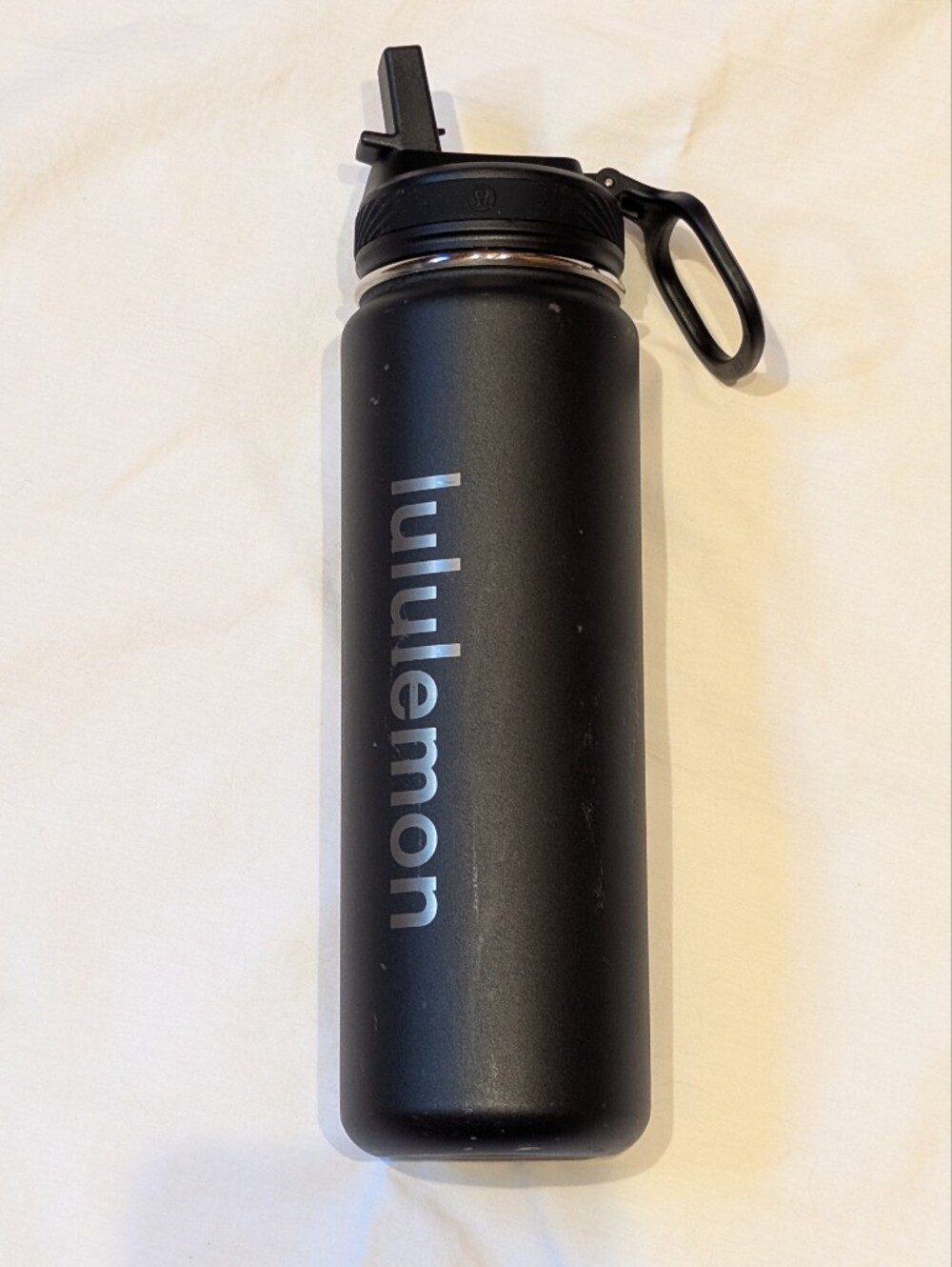 Lululemon 24 oz Back To Life Sport Bottle Straw Lid Black NWOT w/Small Flaws
